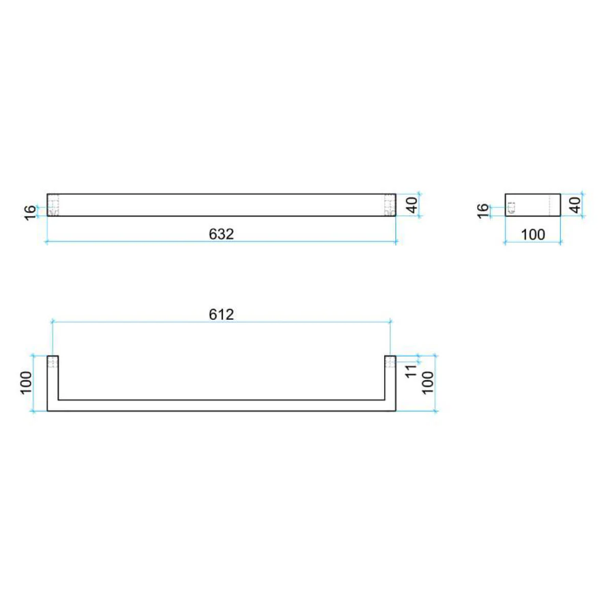 Thermorail Single 12V Square Heated Towel Rail 600/800mm - Image 4