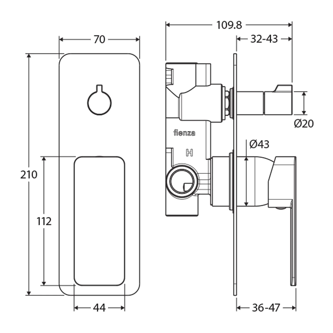 Tono Long Backplate Shower Diverter Wall Mixer - Image 6