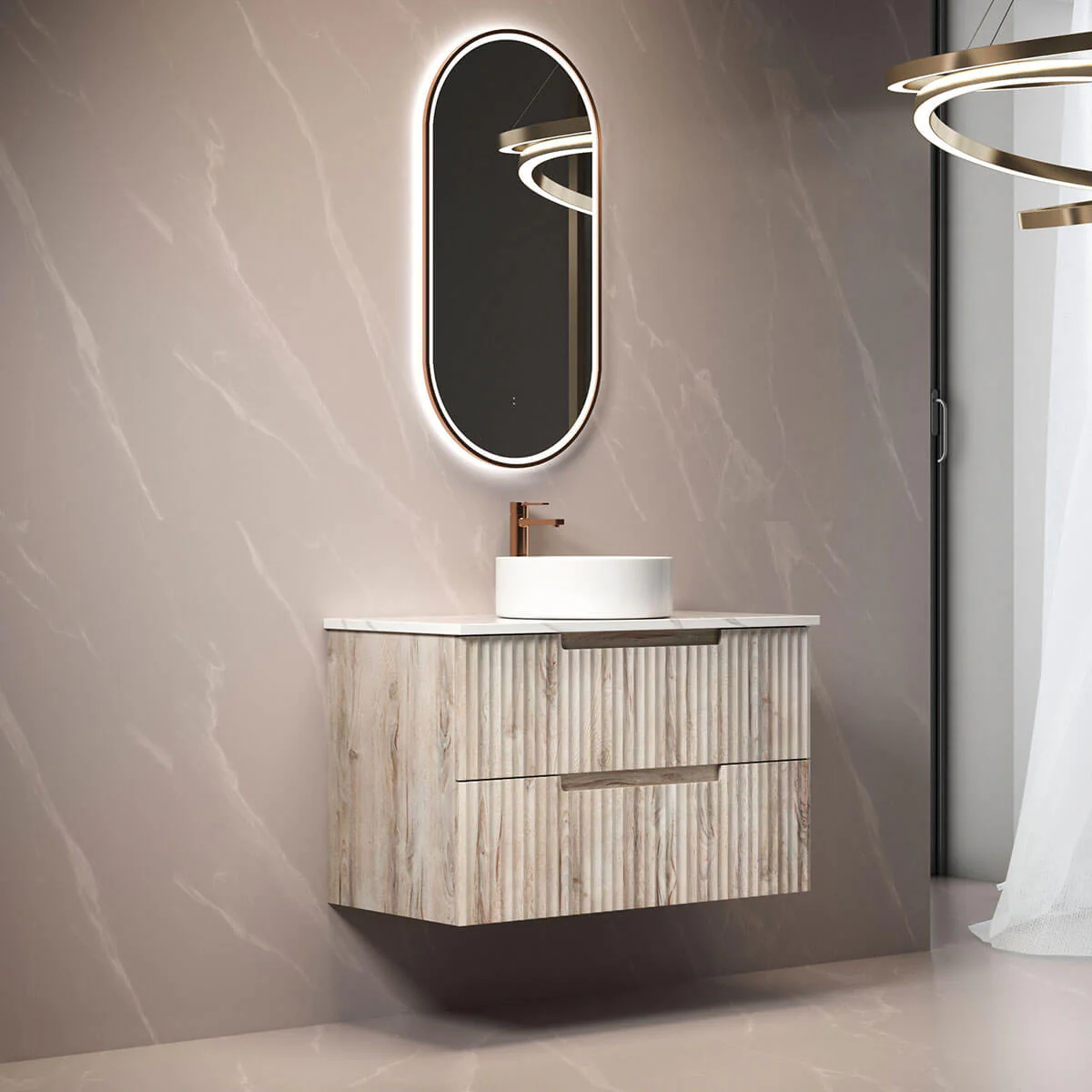 Tuscana Ribbed Wood Grain Wall Hung Vanity - Image 4