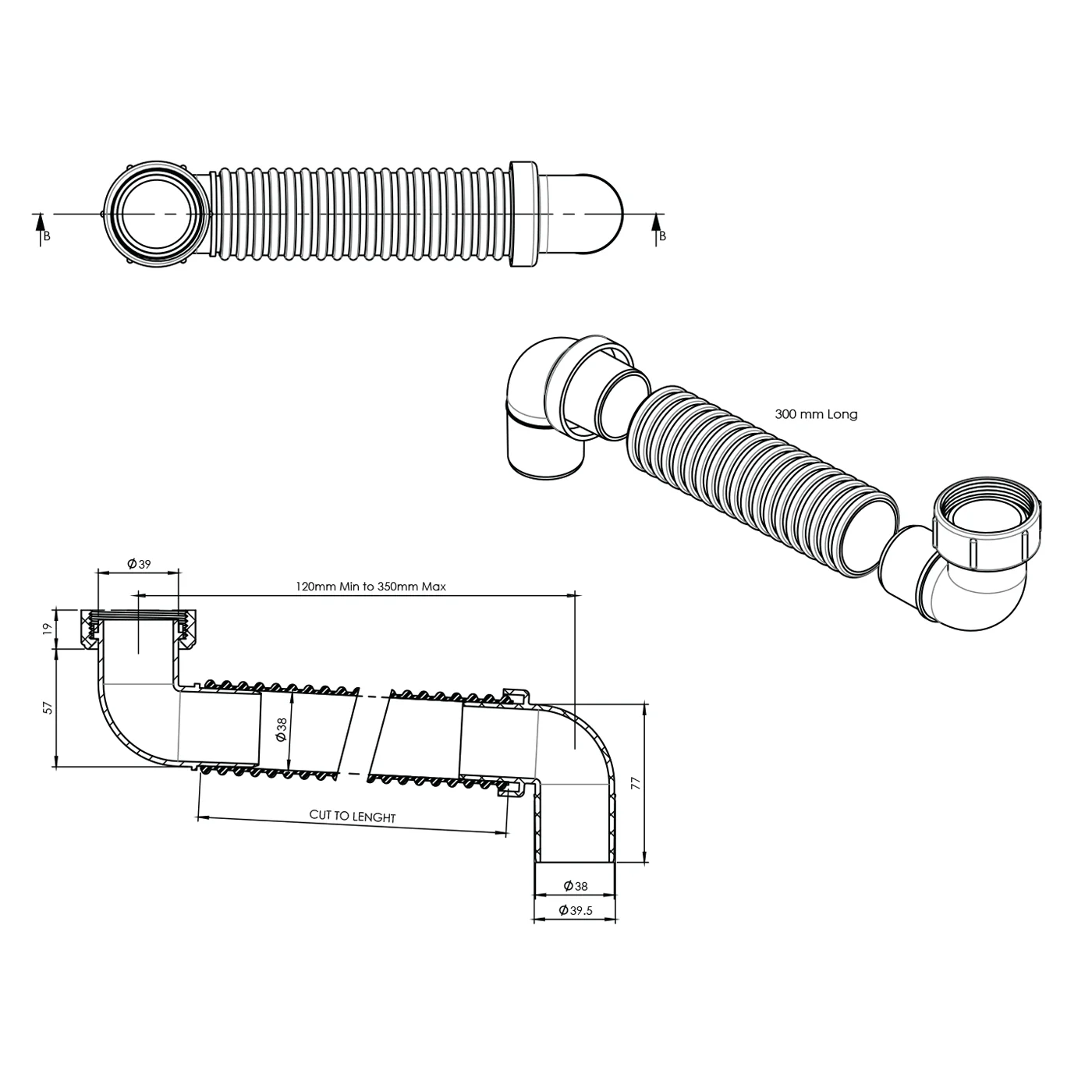 Universal Flexible Bath Waste Connector - Image 2