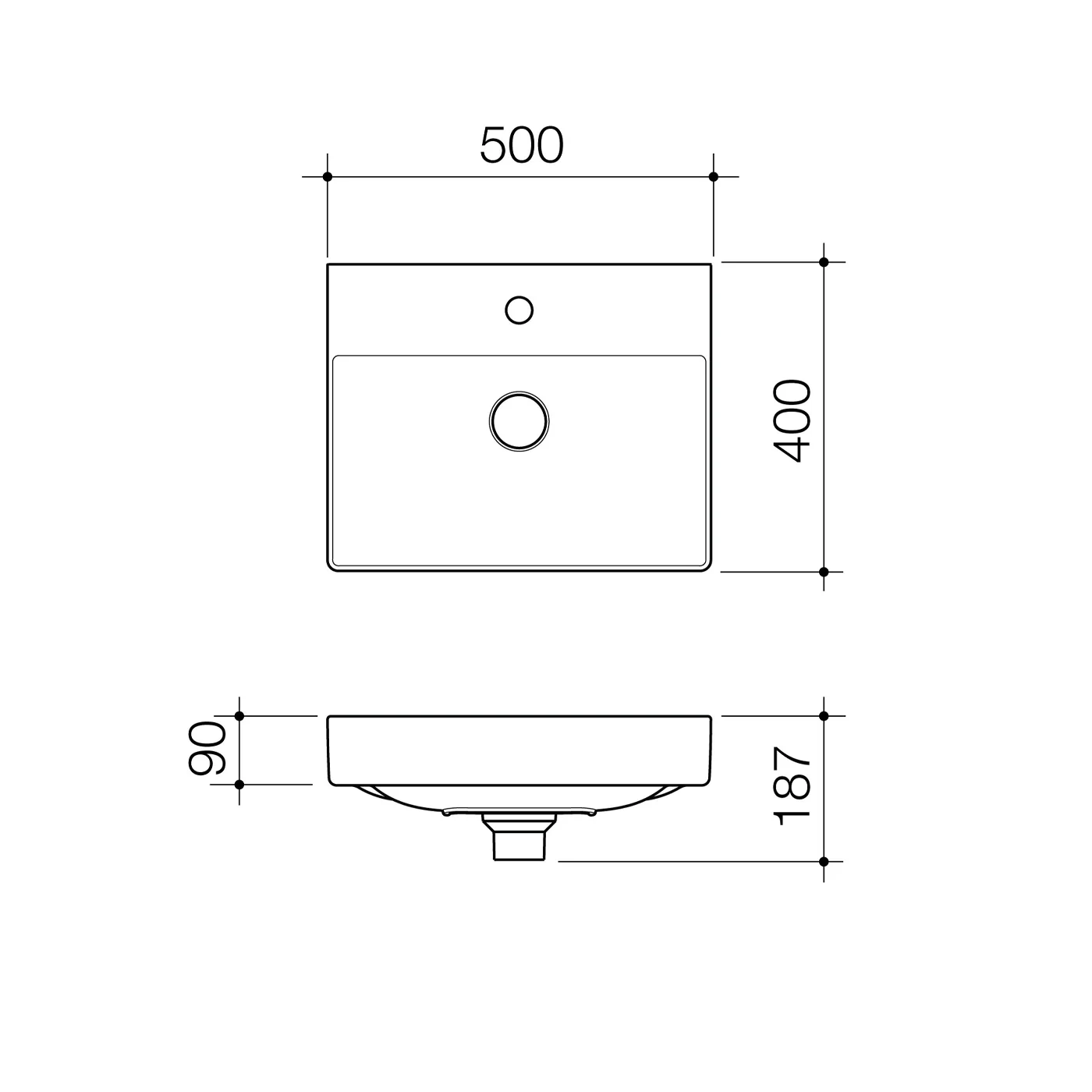 Urbane II Wall Hung Basin 500x400mm - Image 4