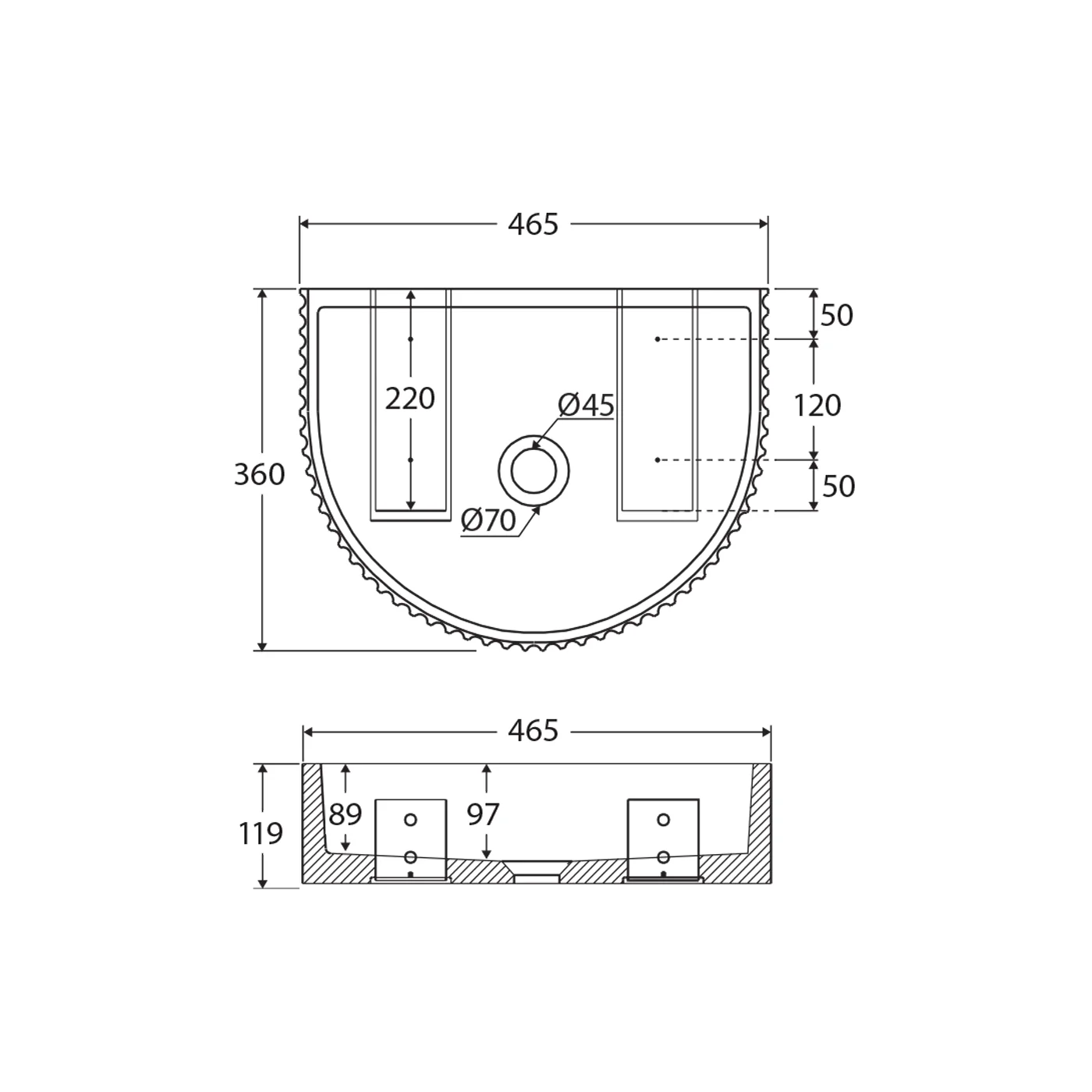 Valentina Concrete Arch Wall Hung Basin 465mm - Image 6