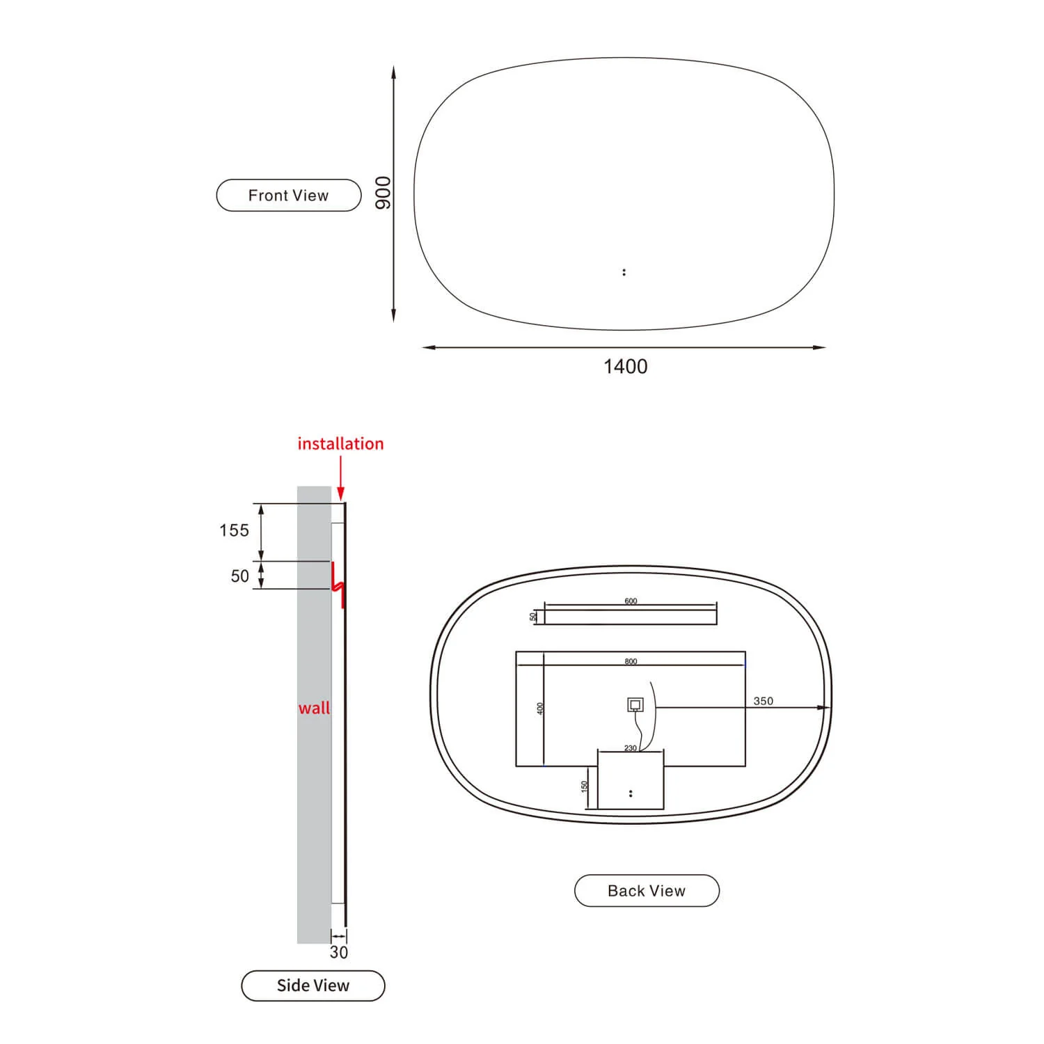 Valmont Horizontal Oval LED Mirror - Image 10