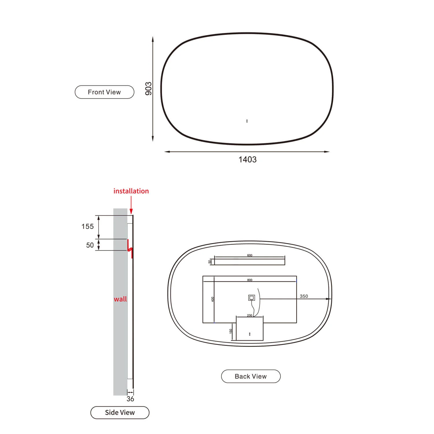 Valmont Horizontal Oval LED Mirror - Image 11