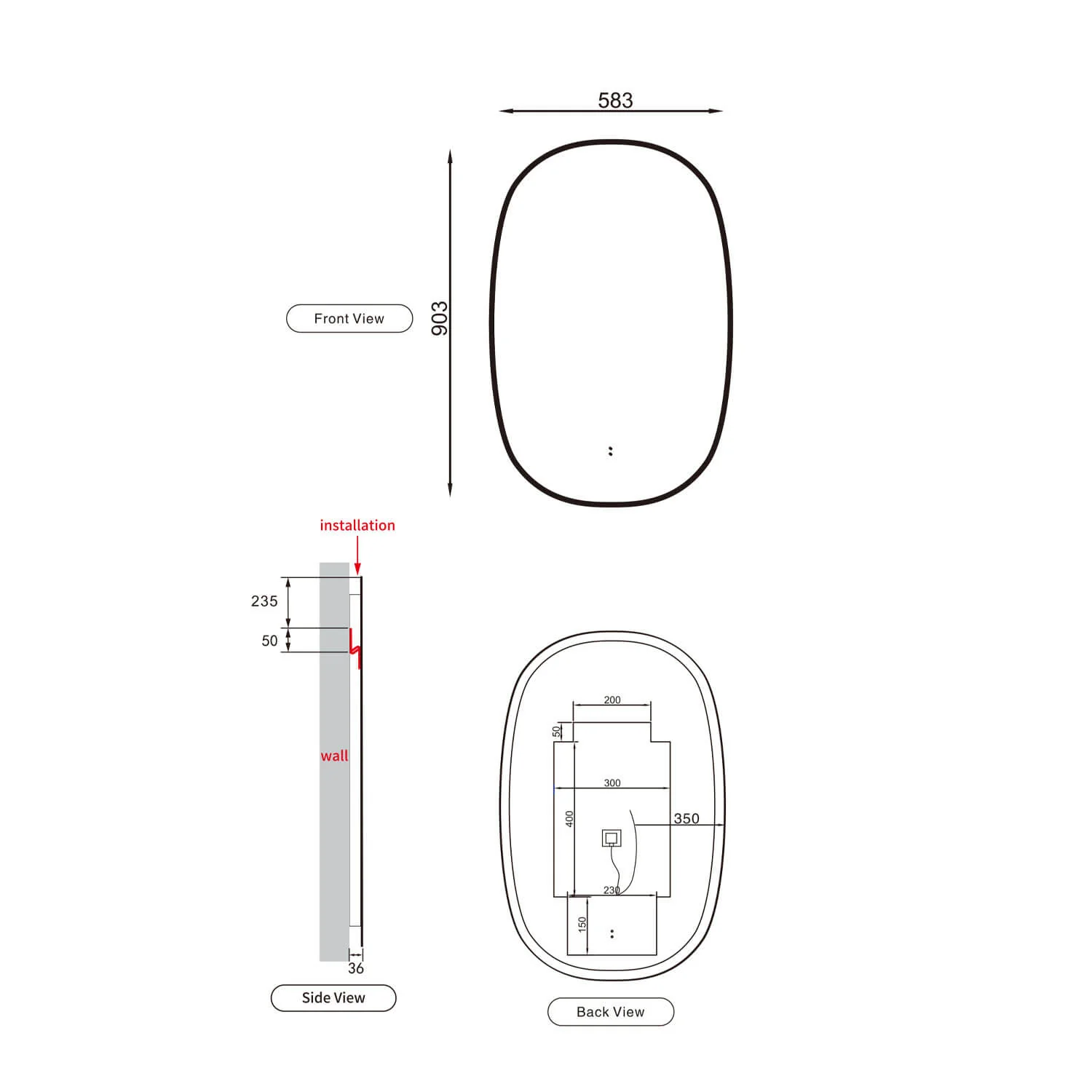 Valmont Oval LED Mirror 580x900mm - Image 9