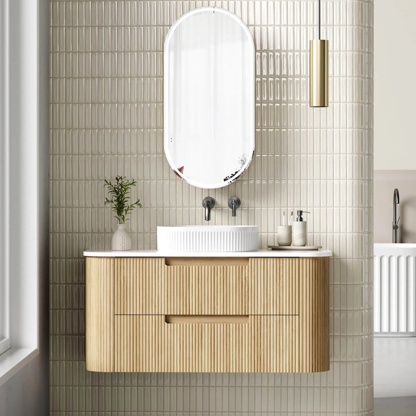 Varcelli Fluted Curved Wall Hung Vanity