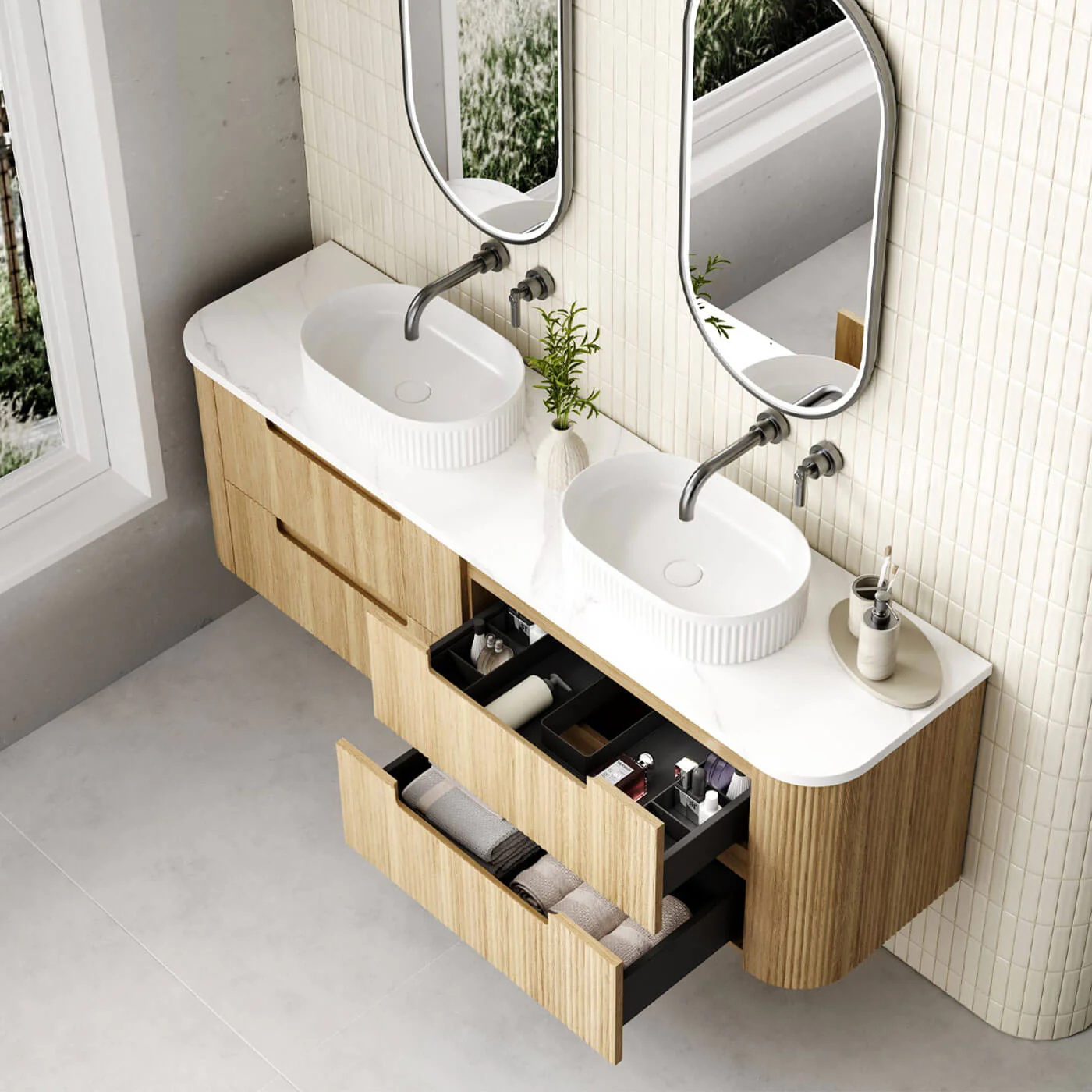 Varcelli Fluted Curved Wall Hung Vanity - Image 6