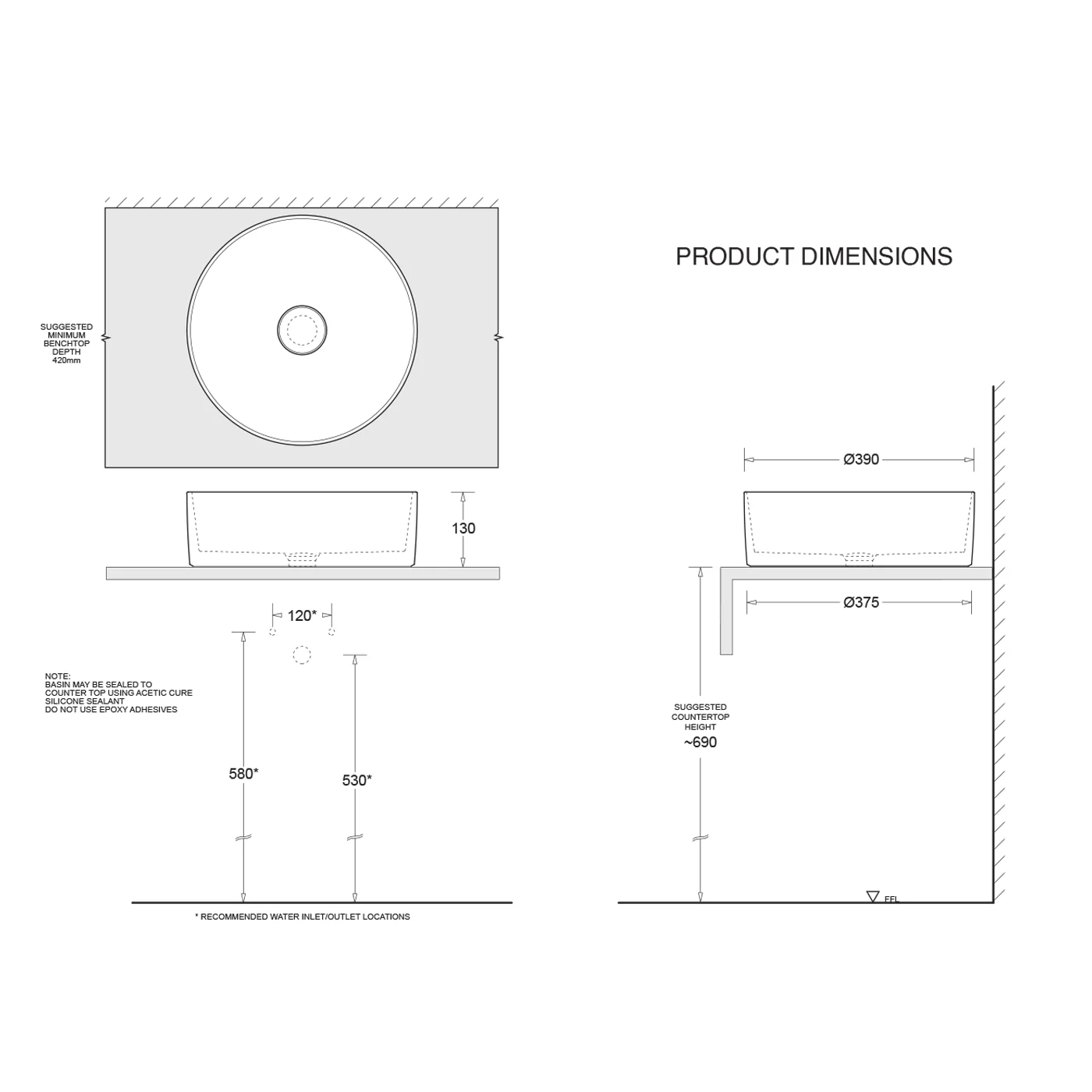 Venezia Round Above Counter Circle Basin 390mm - Image 5