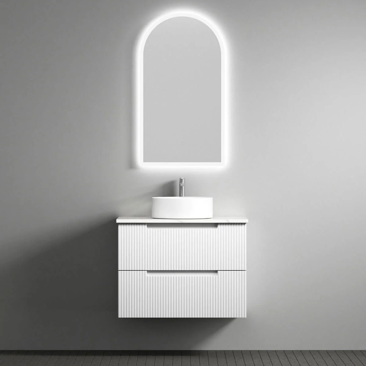 Verona Ribbed White Wall Hung Vanity - Image 3