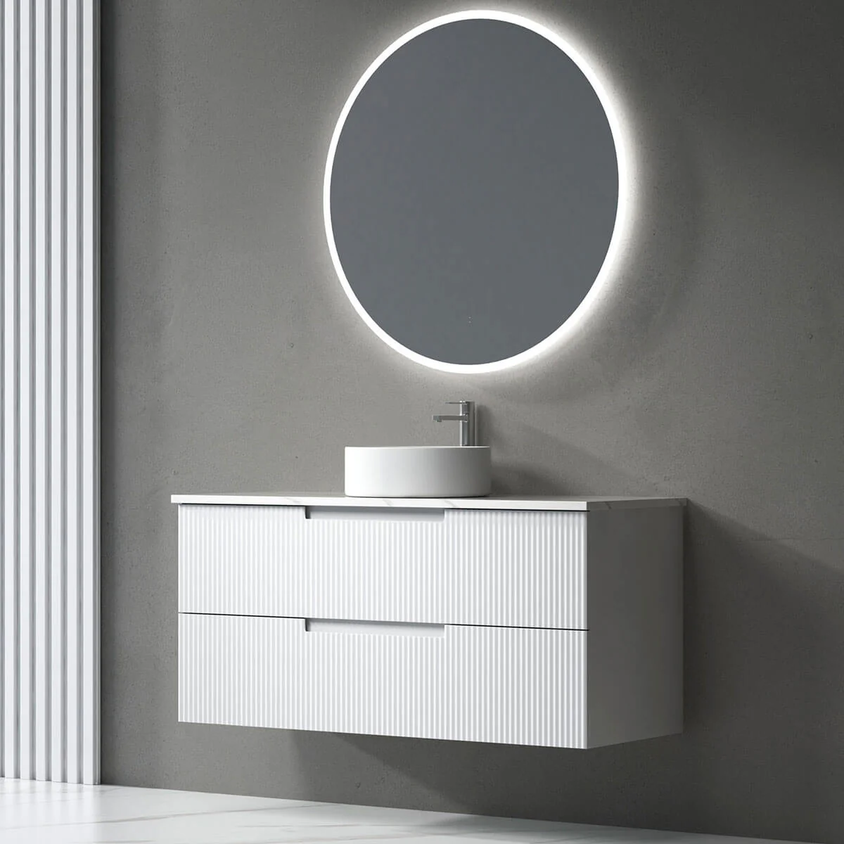 Verona Ribbed White Wall Hung Vanity - Image 5