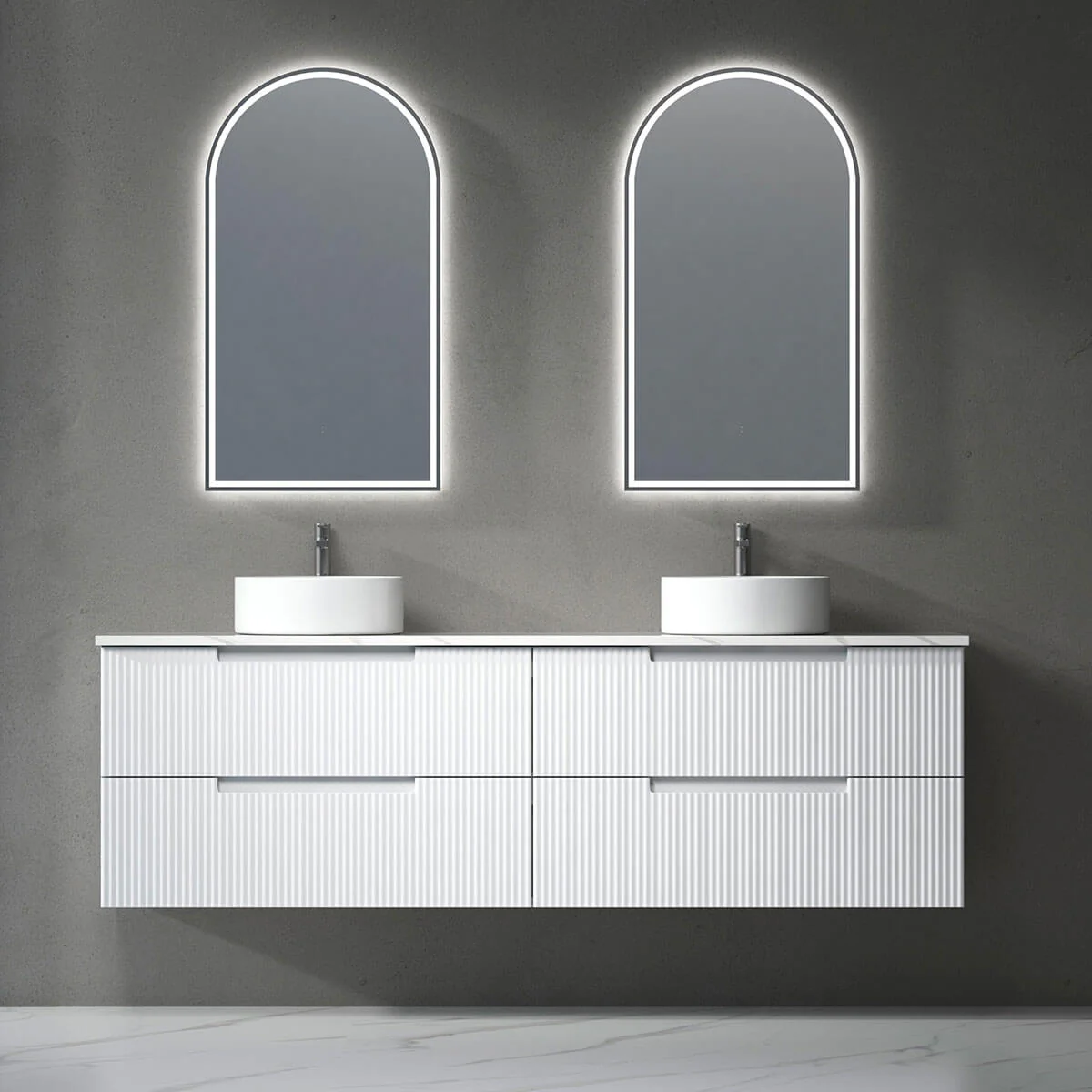 Verona Ribbed White Wall Hung Vanity - Image 6