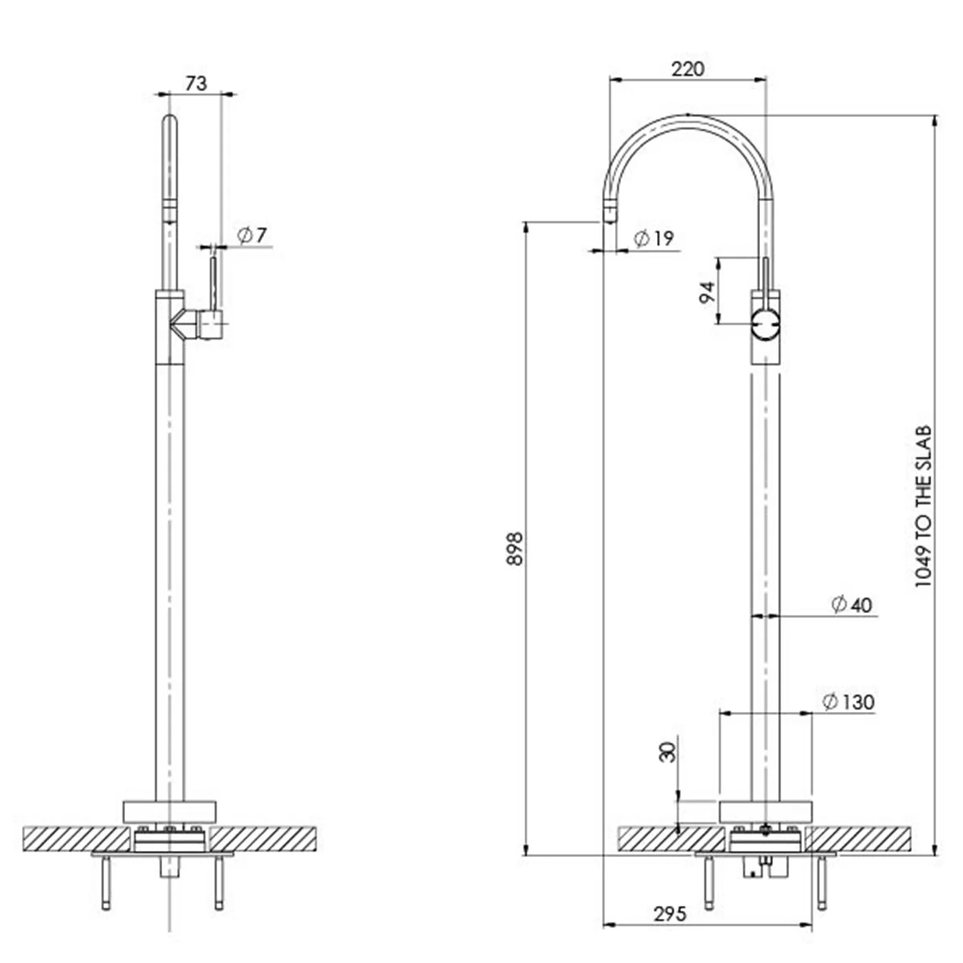 Vivid Slimline Floor Mounted Bathtub Spout - Image 7