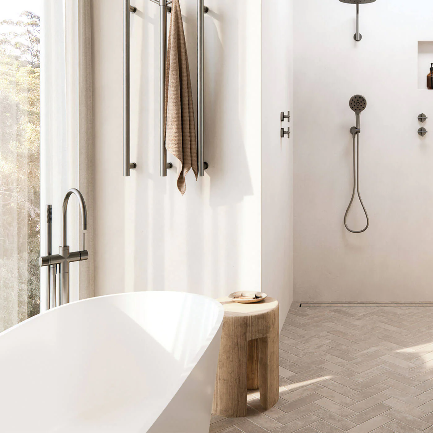 Vivid Slimline Floor Mounted Bathtub Spout with Handset - Image 6