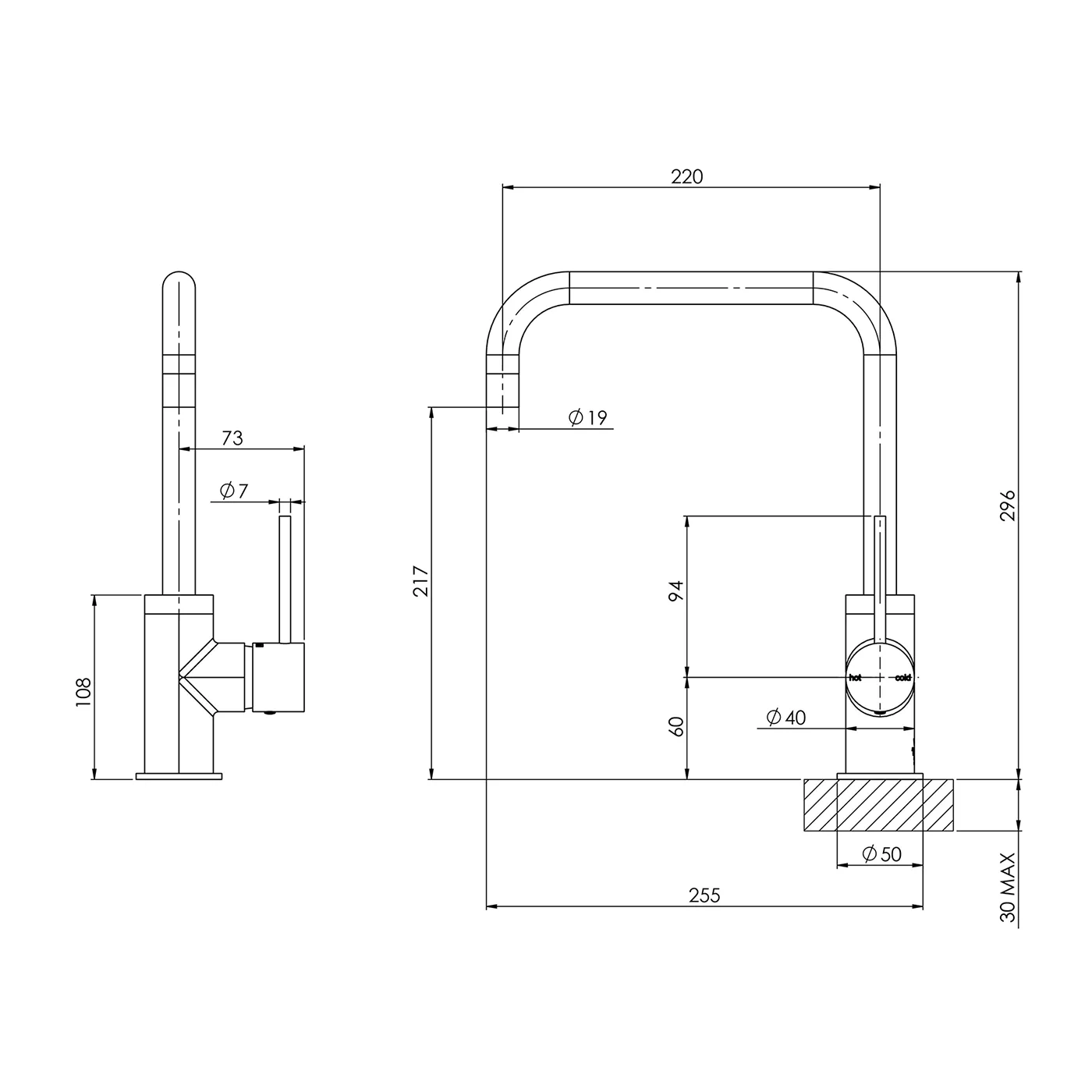 Vivid Slimline Squareline Sink Mixer - Image 6