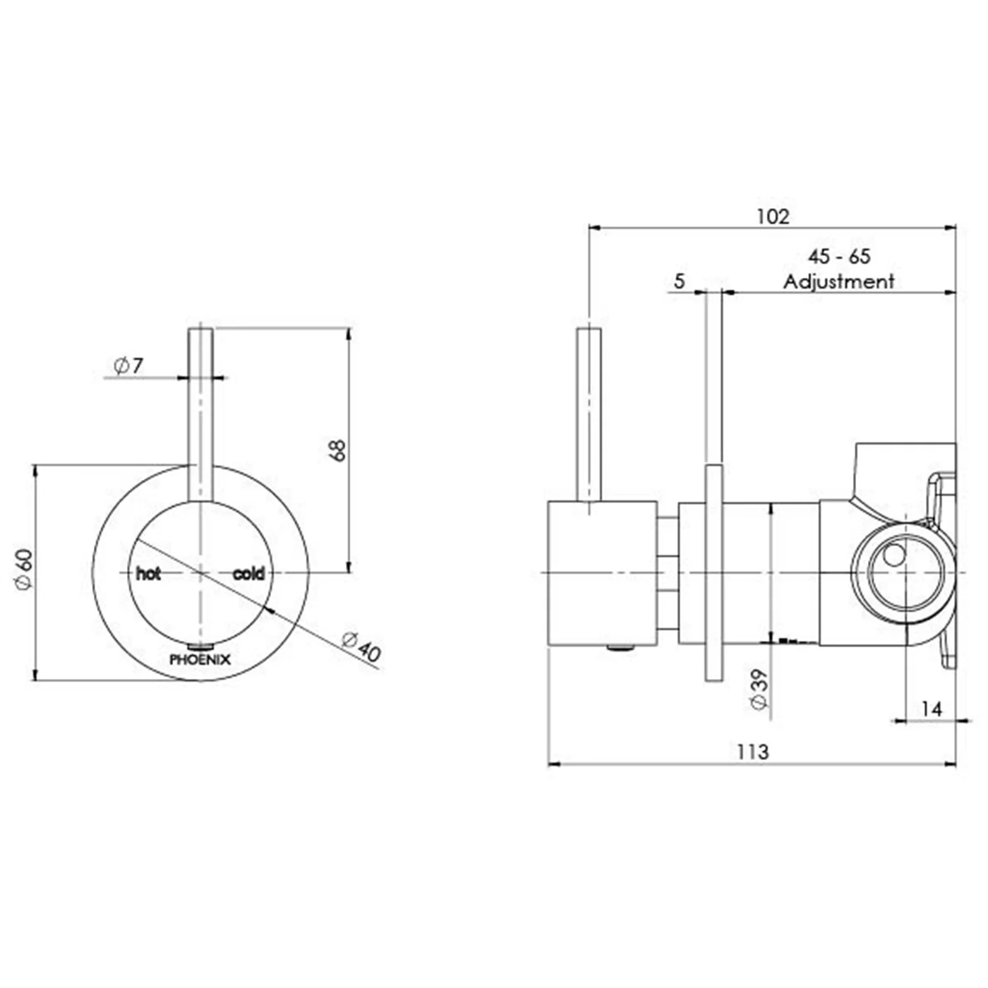 Vivid Slimline Upright Handle Wall Mixer - Image 7