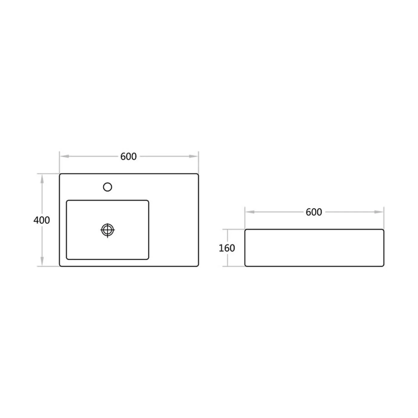 Wall Hung Ceramic Basin with Taphole 600x400mm - Image 3