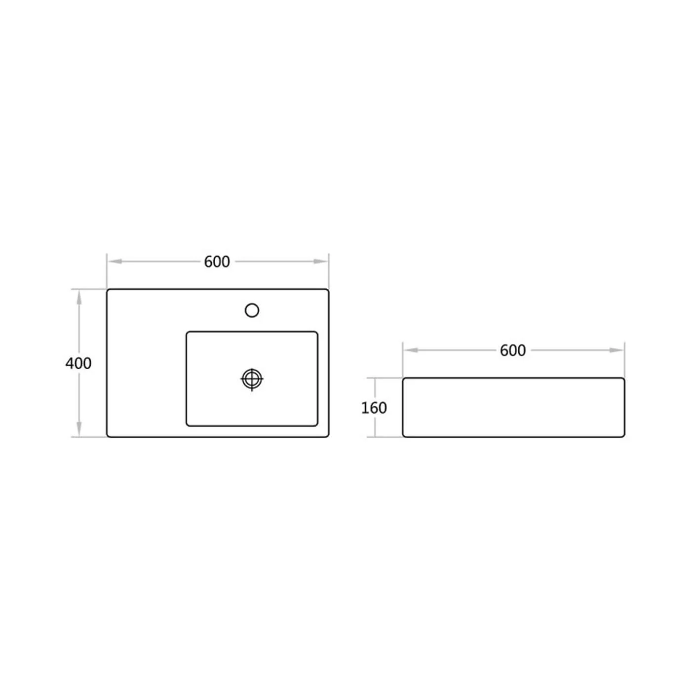 Wall Hung Ceramic Basin with Taphole 600x400mm - Image 4