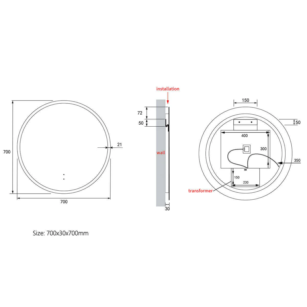 Windsor Circle Framed Backlit LED Mirror - Image 8