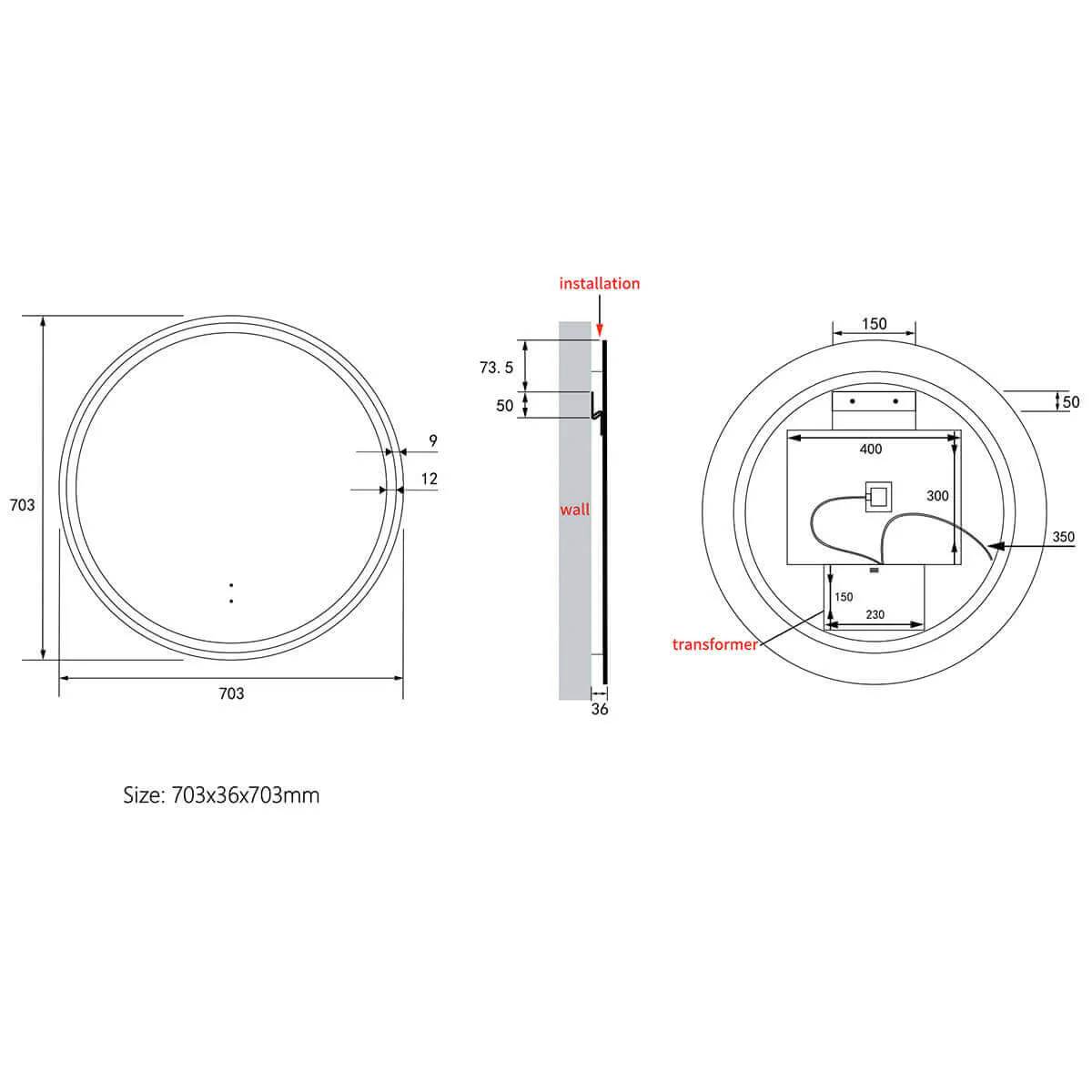 Windsor Circle Framed Backlit LED Mirror - Image 9